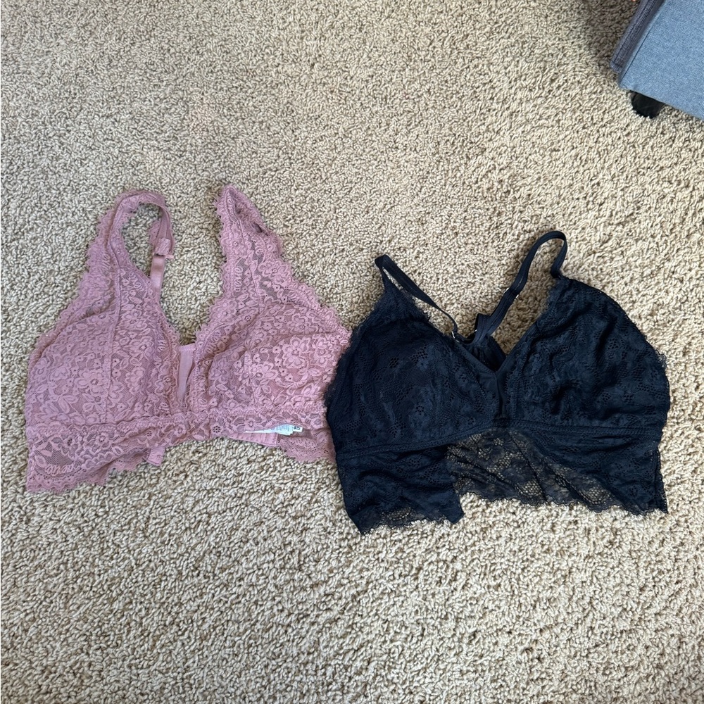 Aerie Lace Bralette Duo - Soft Pink and Black